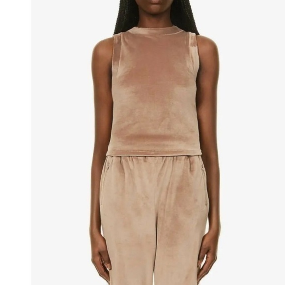 SKIMS SIENNA BROWN ROUND NECK SLEEVELESS SLIM FIT STRETCHY VELOUR